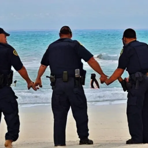 Image similar to federal agents arrest drug dealers on a beautiful beach