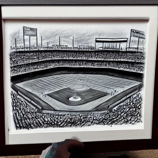 Prompt: charcoal sketch of Fenway park