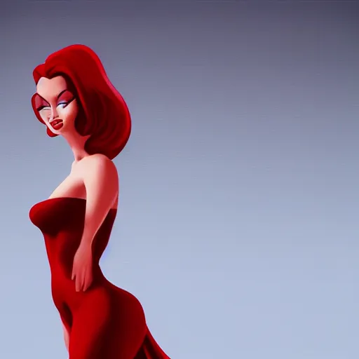 Image similar to photography beautiful flawless jessica rabbit in her red dress by greg rutkowski and artgerm, femme fetal, darkroom, dramatic high contrast lighting like sin city, ultra - realistic, intricate detail, 8 k, octane render
