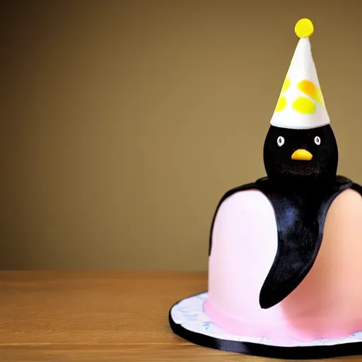 Image similar to a penguin with a birthday cake and a party hat, a pastel by may de montravel edwardes, pixabay contest winner, dau - al - set, contest winner, creative commons attribution, stockphoto