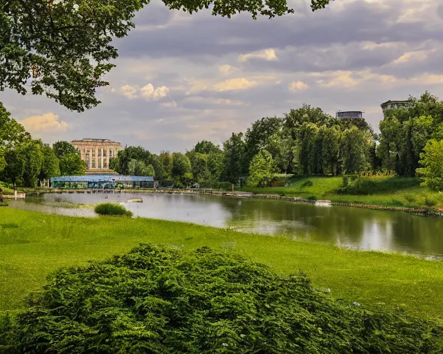 Image similar to 4 k hd, high resolution photograph of i. o. r. park in bucharest, full colour, shot with sigma f / 4. 2, 2 5 0 mm sharp lens, wide shot, high level texture render