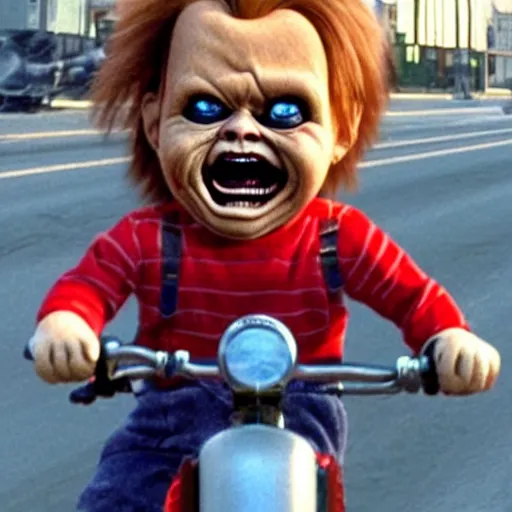 Image similar to screaming chucky stuck in traffic