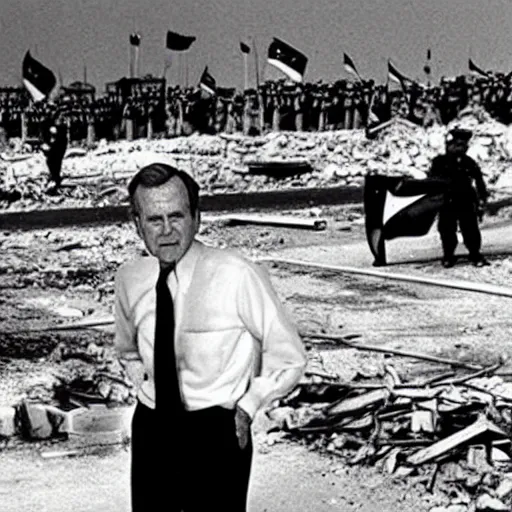 Image similar to George H.W. Bush destroys Iraq, historical photo