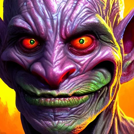 Prompt: bright, colorful, realistic, detailed from Elder Scrolls: shivering isles concept portrait flesh goblin backlighting, kodachrome, high contrast, highly detailed, sharp focus, digital painting, concept art, illustration, trending on artstation, comic book by Alex Ross and Adam Adamowicz cover art