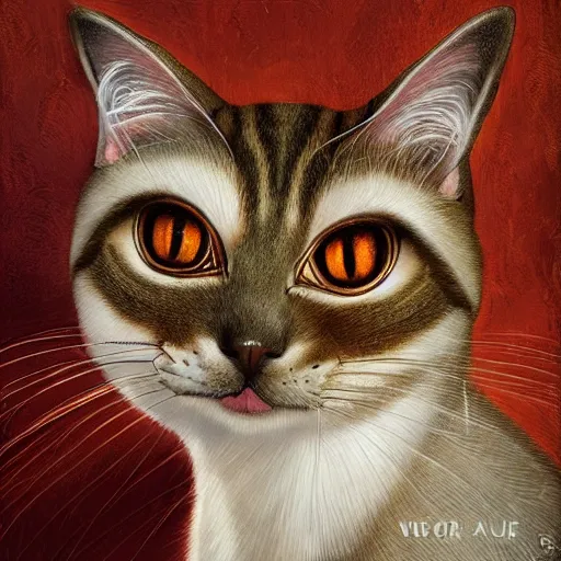 Image similar to ginger vampire cat in the museum, cuddly fur, highly detailed, sharp focus, digital painting, artwork by Victor Adame Minguez + Yuumei + Tom Lovell + Sandro Botticelli