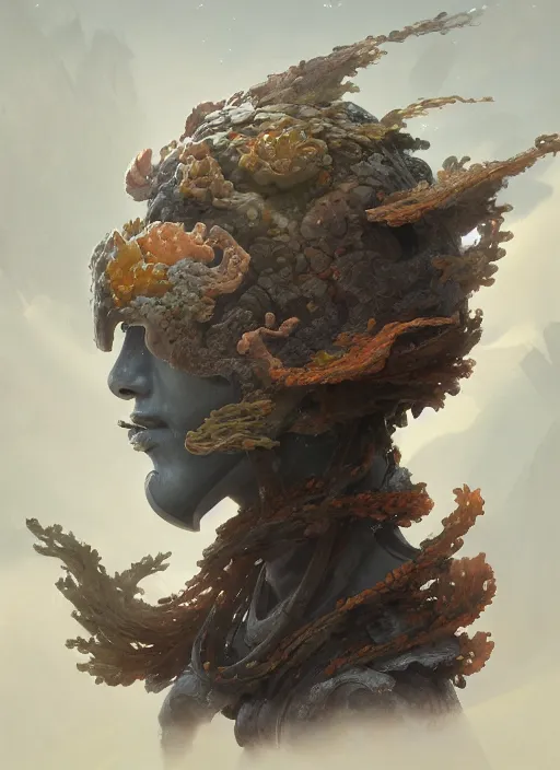 Image similar to Helmet of a forgotten Deity, corals, seaweed, halo, extremly detailed digital painting, in the style of Fenghua Zhong and Ruan Jia and jeremy lipking and Peter Mohrbacher, mystical colors, rim light, beautiful lighting, 8k, stunning scene, raytracing, octane, trending on artstation