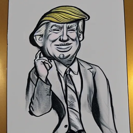 Image similar to a caricature drawing by Mort Druker of Donald Trump