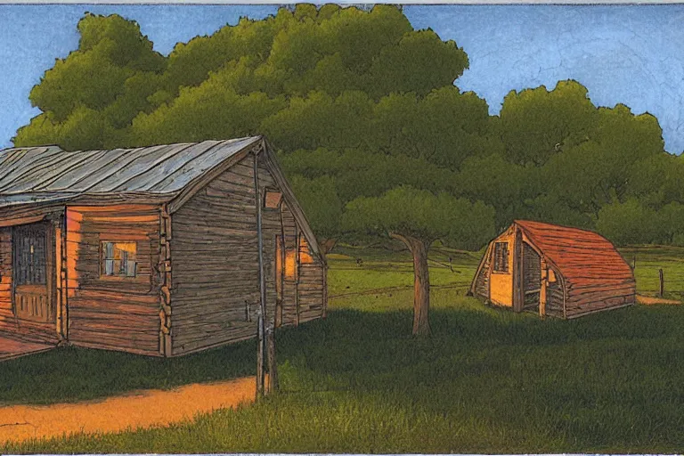 Image similar to country road cabin goose by moebius