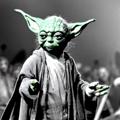 Image similar to yoda performing at woodstock