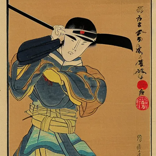 Prompt: the raiden shogun in the style of a ukiyo-e painting