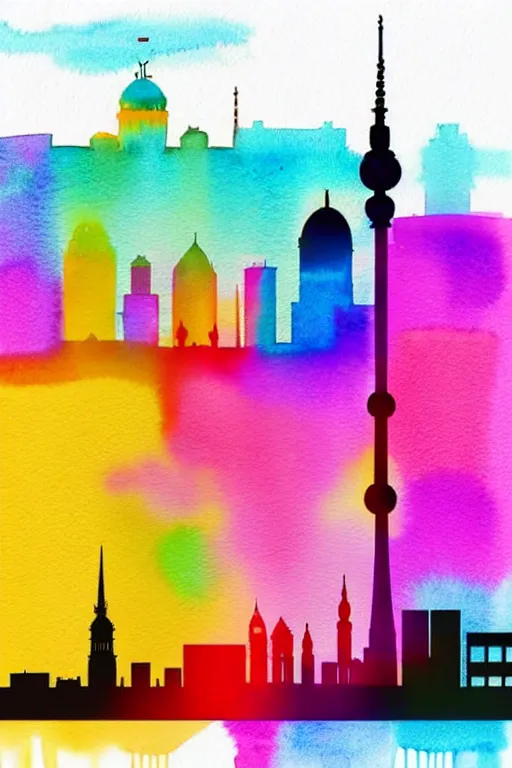 Image similar to minimalist watercolor art of berlin skyline at sunset, illustration, vector art