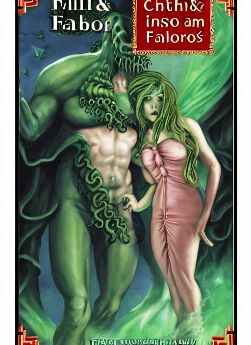 Image similar to mills and boon romance novel cover with cthulhu and fabio