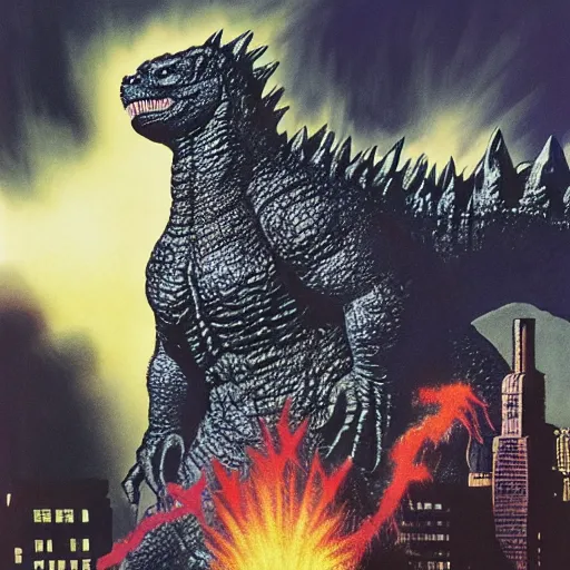 Image similar to godzilla by alex ross