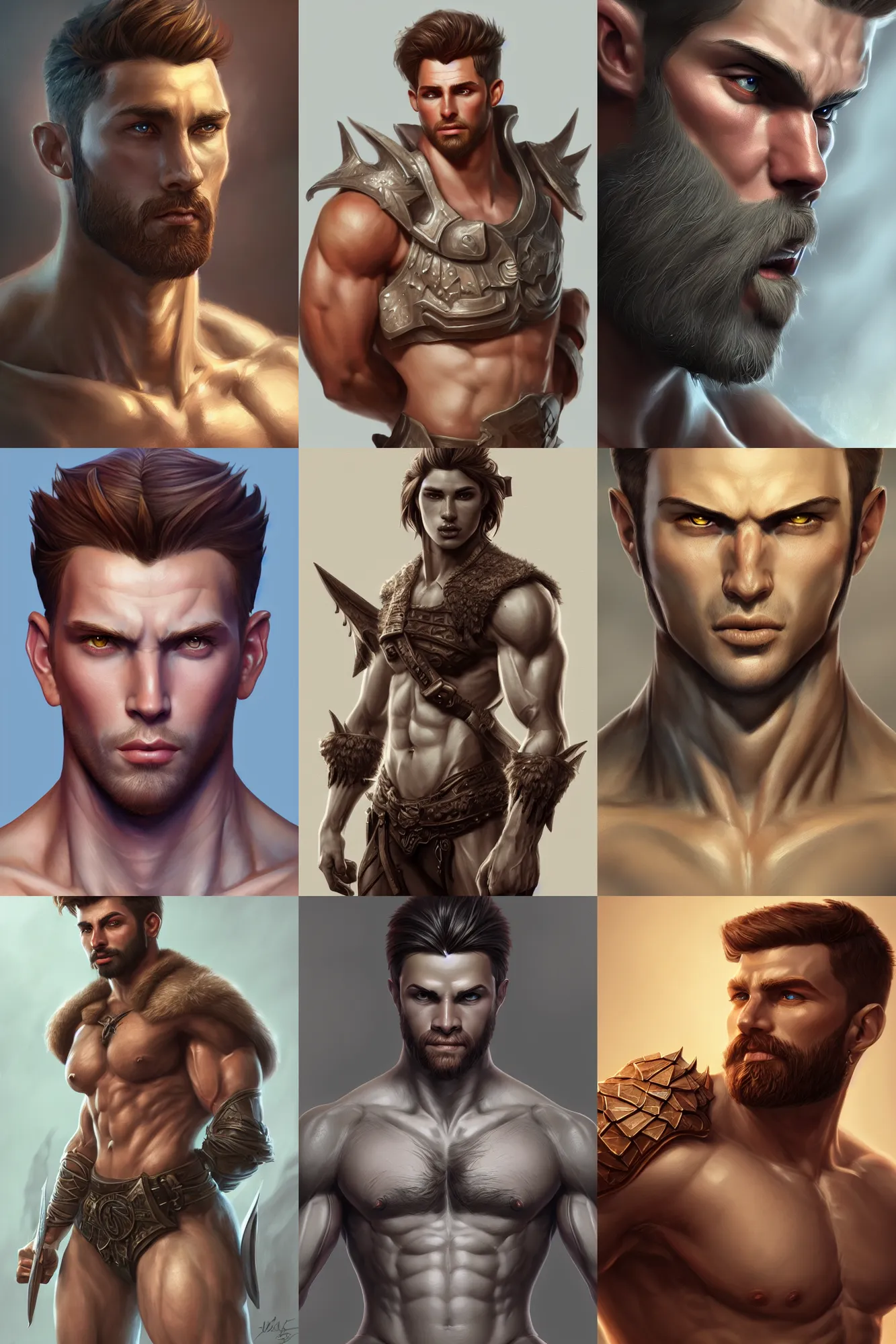 Prompt: handsome male, muscle, highly detailed, d & d, fantasy, highly detailed, digital painting, trending on artstation, concept art, sharp focus, illustration, global illumination, ray tracing, realistic shaded, art by jeszika le vye