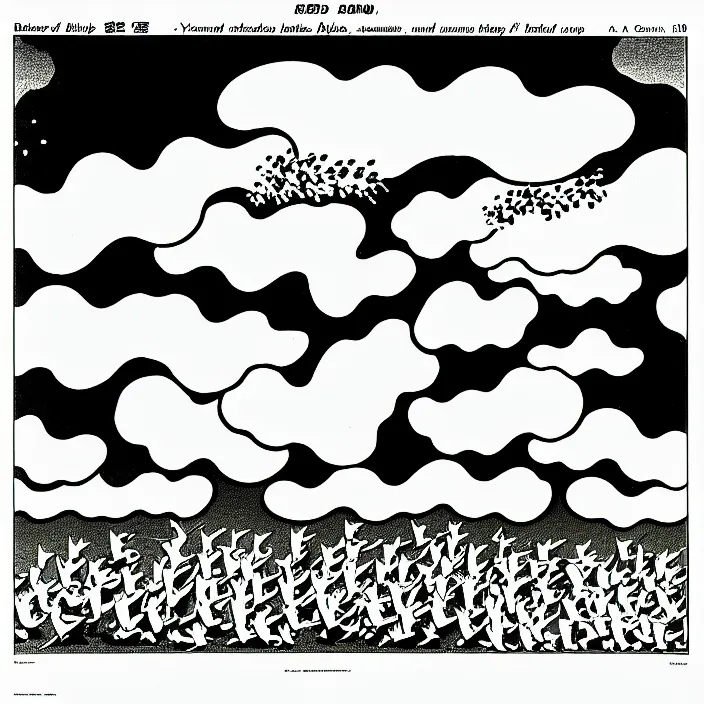 Image similar to a still frame from comic strip, birds dancing clouds 1 9 5 0, herluf bidstrup, new yorker illustration, monochrome contrast bw, lineart, manga, tadanori yokoo, simplified,