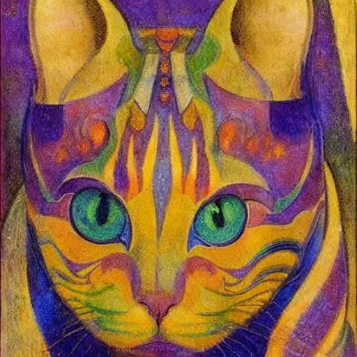 Image similar to painting of cloisonne cat head, by annie swynnerton and diego rivera and nicholas roerich and jean delville, symbolist, dramatic lighting, god rays, art brut, rich colors, smooth, sharp focus, extremely detailed, adolf wolfli and ( donato giancola and bilibin )