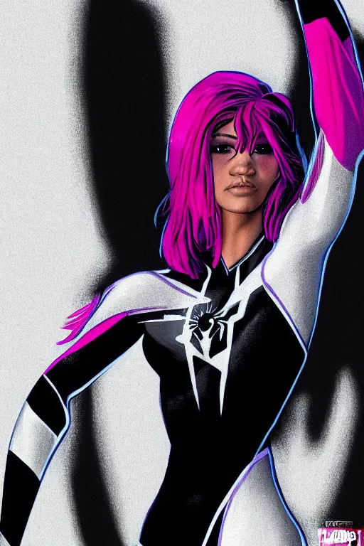 Image similar to a portrait of zendaya as spider gwen,, single head, no double head,