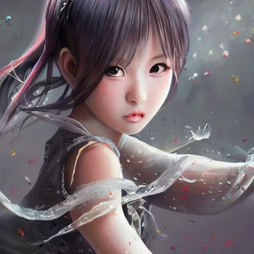 Image similar to dynamic composition, motion, ultra-detailed, incredibly detailed, a lot of details, amazing fine details and brush strokes, colorful and grayish palette, smooth, HD semirealistic anime CG concept art digital painting, watercolor oil painting of a young C-Pop idol girl, by a Chinese artist at ArtStation, by Huang Guangjian, Fenghua Zhong, Ruan Jia, Xin Jin and Wei Chang. Realistic artwork of a Chinese videogame, gradients, gentle an harmonic grayish colors.