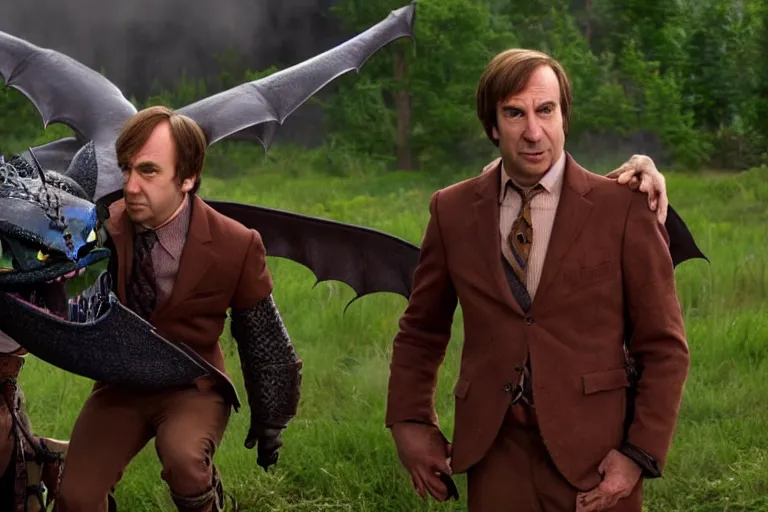 Prompt: Saul Goodman in How To Train Your Dragon (2010), movie cinematography still