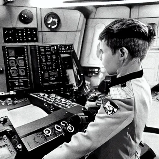 Prompt: young starfleet ensign working in the engine room, star trek, ds9