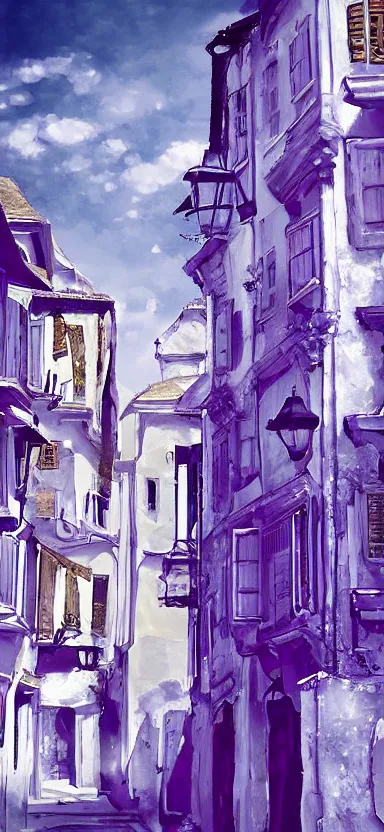 Prompt: “ white and purple medieval city, award winning, digital art ”