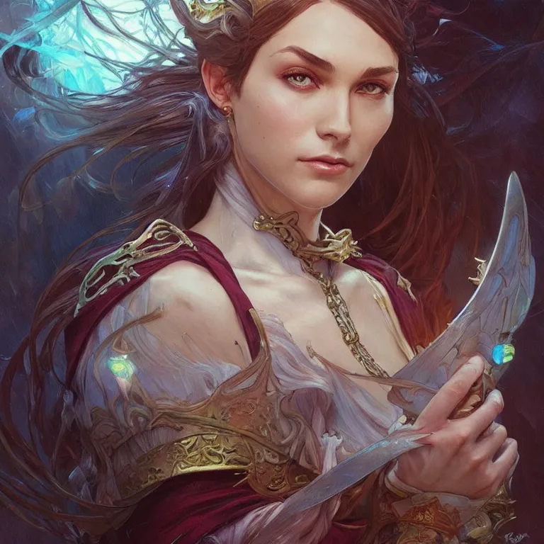 Prompt: portrait of a magic spell, D&D, fantasy, highly detailed, digital painting, artstation, smooth, sharp focus, illustration, art by artgerm and greg rutkowski and alphonse mucha