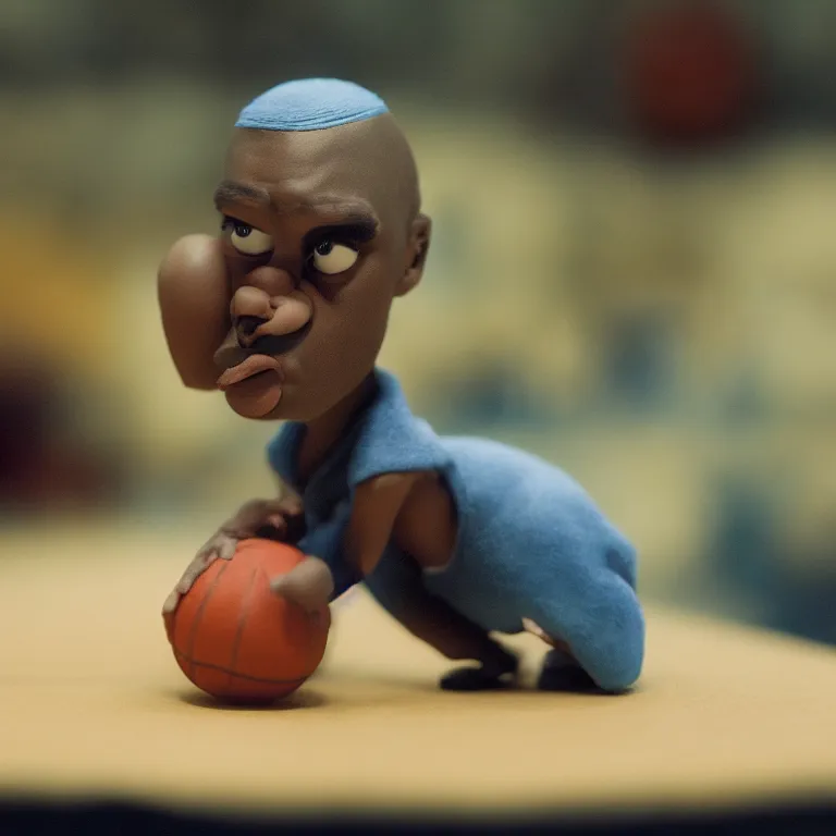 Image similar to a cinematic film still of a claymation stop motion film starring shaq, shallow depth of field, 8 0 mm, f 1. 8