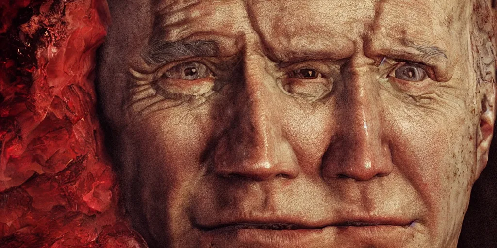 Image similar to biden in dante's inferno painting, dark beauty, rotten gold, closeup faces, extremely detailed, cinema 4 d, unreal engine.