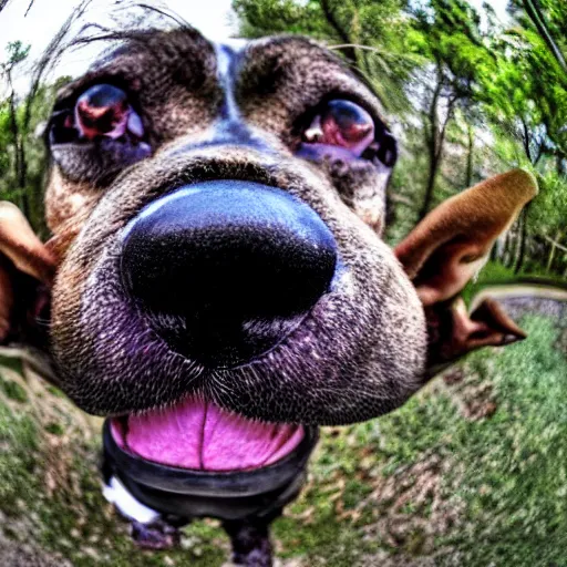 Prompt: fisheye lens photo of the world's ugliest dog