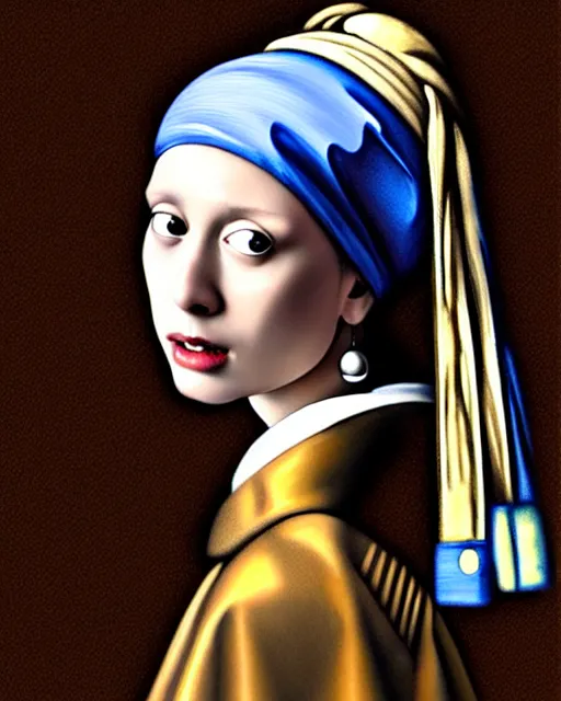 Prompt: digital realist painting of a beautiful modern girl like a girl with a pearl earring