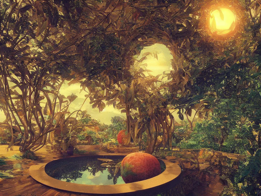 Image similar to ( ( ( ( 3 d render ) ) ) ), sunlight study, the universe is a spheroid region 7 0 5 meters in diameter, art nouveau, kauai, by cornelis de heem and martin johnson heade and ( ( ( ( ( lisa frank ) ) ) ) ), 8 k, sharp focus, octane render