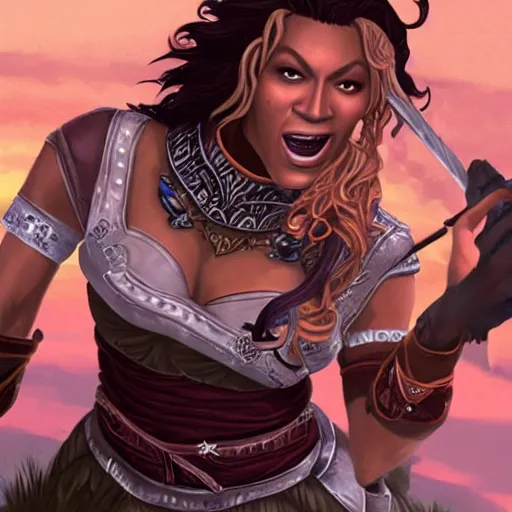 Image similar to How to be a Half-Orc Bard, by Beyonce.