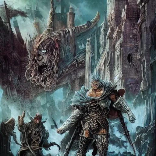 Image similar to The city is under siege. Fantasy, Undead, Berserk.