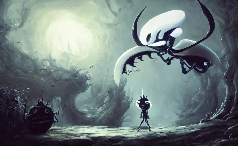 Prompt: an oil painting of Hollow knight, masterpiece, highly detailed, high quality, 4K, anatomically correct, hyperrealistic, concept art, octane render, unreal engine 5, trending on Artstation, trending on DeviantArt, matte, historical painting, fantasy style, path traced, high coherence, soft lighting, digital painting, mythical