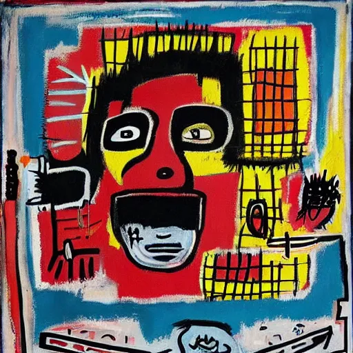 Image similar to “pigs, bagels, diamonds, syringe, pathology, mask, latex gloves, by Jean-Michel Basquiat”