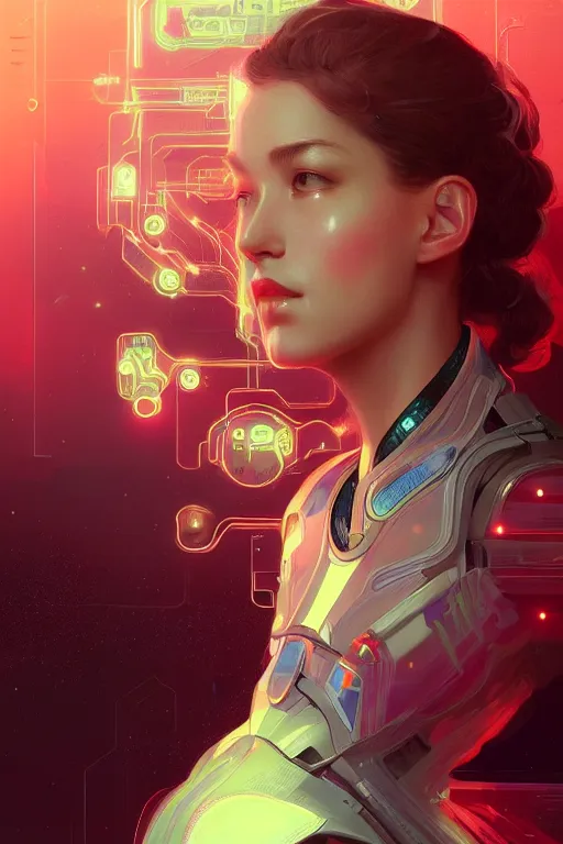 Prompt: portrait futuristic Airforce Girl, inside future fighter, ssci-fi, fantasy, intricate, very very beautiful, elegant, human anatomy, neon light, highly detailed, digital painting, artstation, concept art, smooth, sharp focus, illustration, art by tian zi and WLOP and alphonse mucha