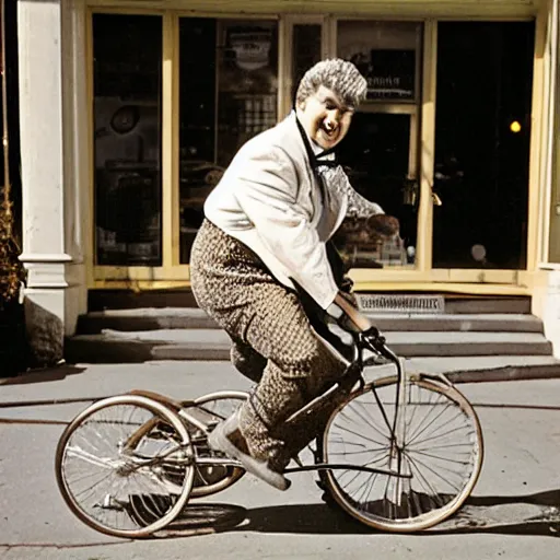 Prompt: a photo of liberace on a unicycle, san francisco