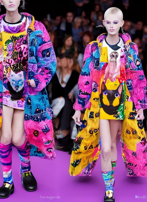 Image similar to hyperrealistic and heavy detailed balenciaga runway show of cats by lisa frank, leica sl 2 5 0 mm, vivid color, high quality, high textured, real life
