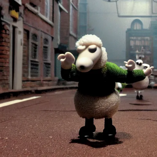 Image similar to Shaun the Sheep in The Matrix, official art,