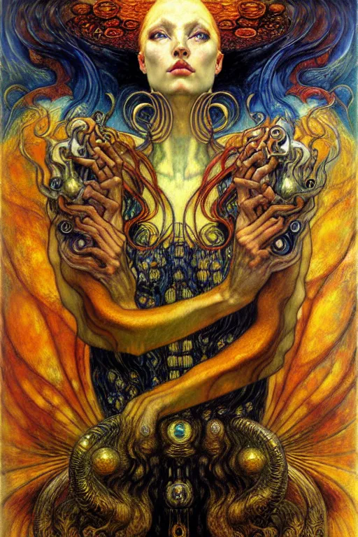 Image similar to Divine Chaos Engine by Karol Bak, Jean Delville, William Blake, Gustav Klimt, and Vincent Van Gogh, symbolist, visionary