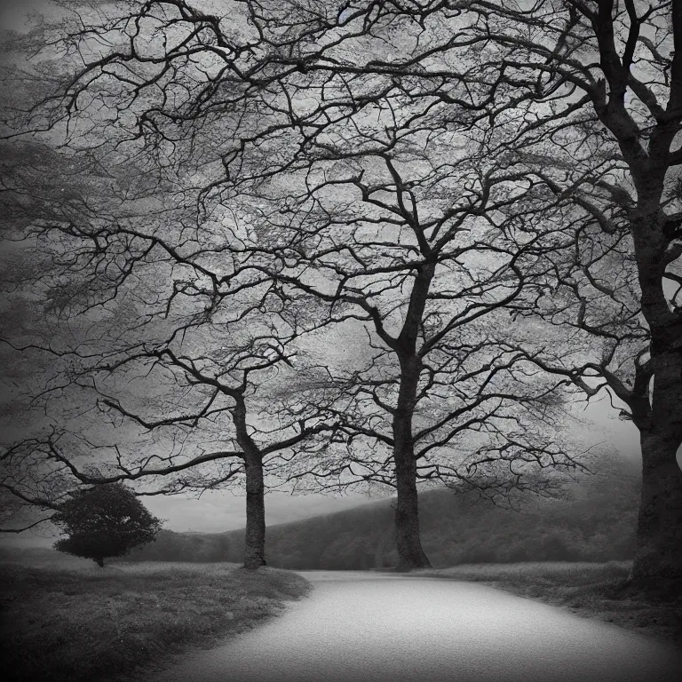 Image similar to A lonesome Ash tree, watching over the path to Kentmere Hall, photo realistic, highly detailed, trending on artstation, ultra realistic, octane render.