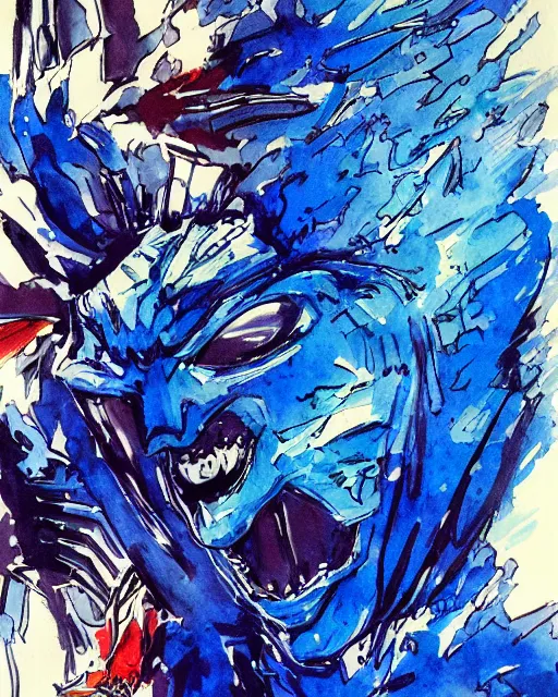 Prompt: Magic Blue Fish Man, drawn by Yoji Shinkawa, water color