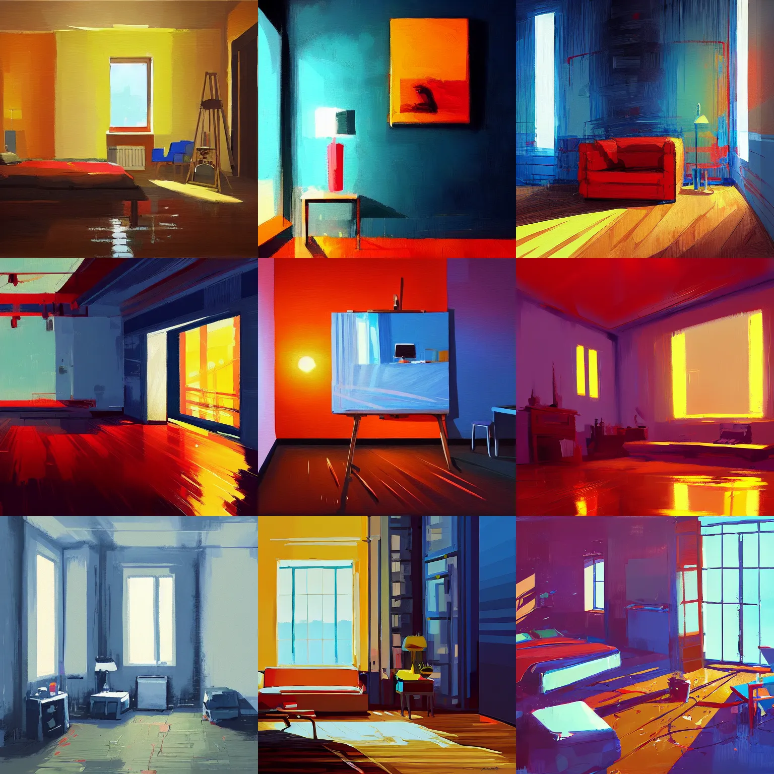 Prompt: painting of a room, broad strokes, concept art, by alena aenami, trending on artstation