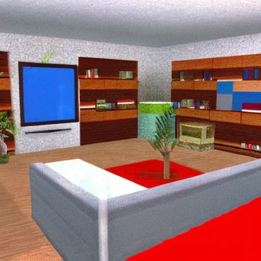 Image similar to a still of a modern living room, 1 9 9 6 super mario 6 4 graphics