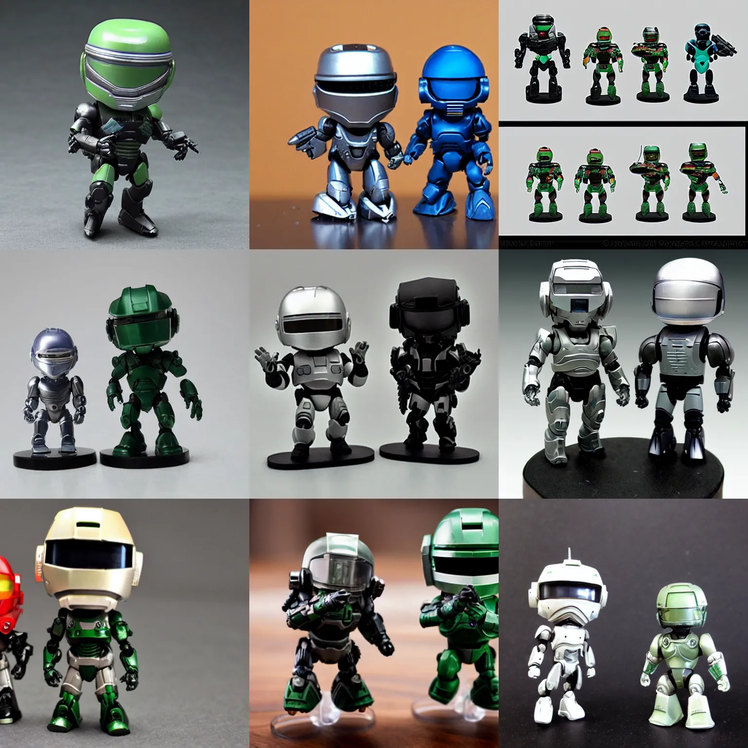 Prompt: Master Chief and Robocop as chibi action figures