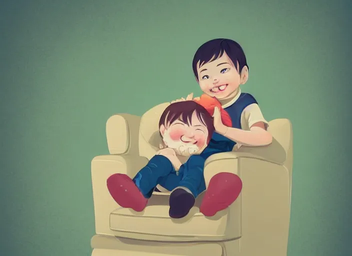 Image similar to a happy baby sitting in an armchair. clean cel shaded vector art. shutterstock. behance hd by lois van baarle, artgerm, helen huang, by makoto shinkai and ilya kuvshinov, rossdraws, illustration, art by ilya kuvshinov