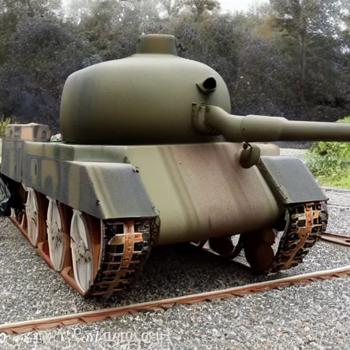 Prompt: thomas the military tank in the trolley dillema
