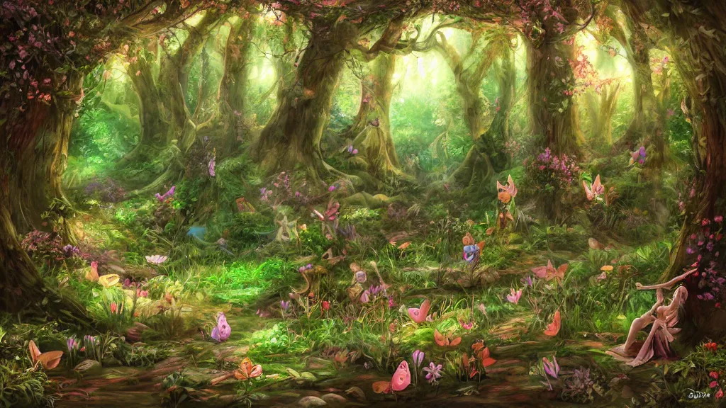 Prompt: a fairies forest. digital art.