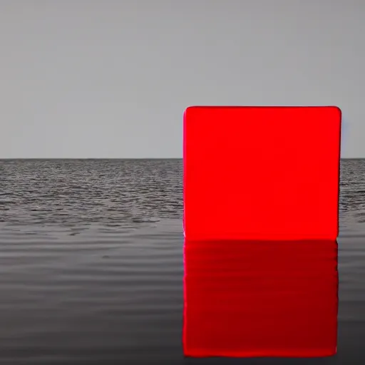 Image similar to a red cube reflected by water in a white room, professional photography, 4k lighting