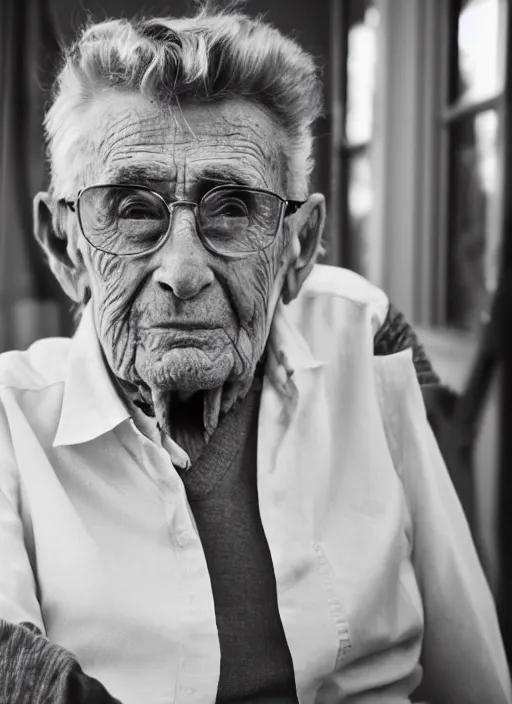 Prompt: DSLR photo portrait still of 90 year old age 90 James Dean at age 90!!!, 85mm f1.8